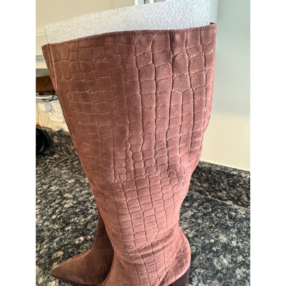 Schutz Mikki Up Block Brown Croc Suede Knee High Boots 10B S2207900120001U - Picture 3 of 10
